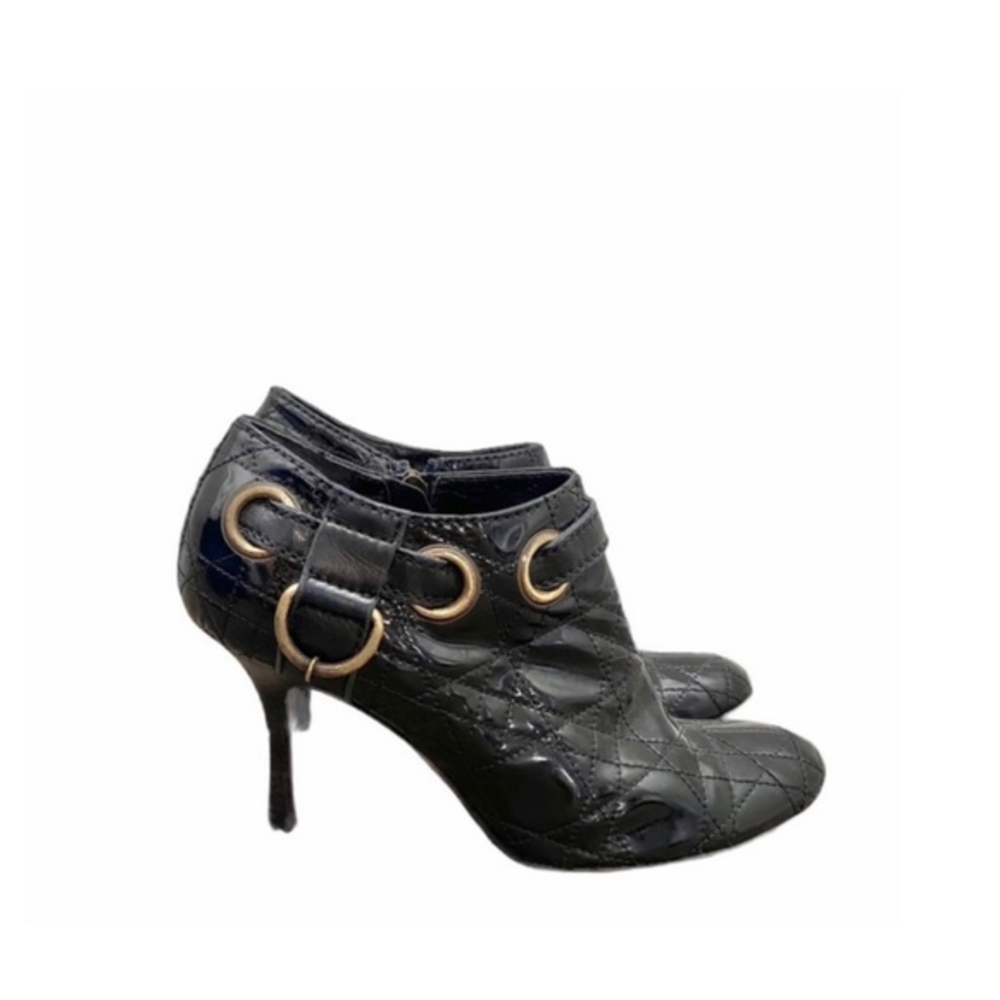Christian Dior Cannage Black Patent Leather Ankle Boot Booties